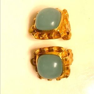 Timeless Julie Vos square 24 k gold crenellated clip-on earrings.
